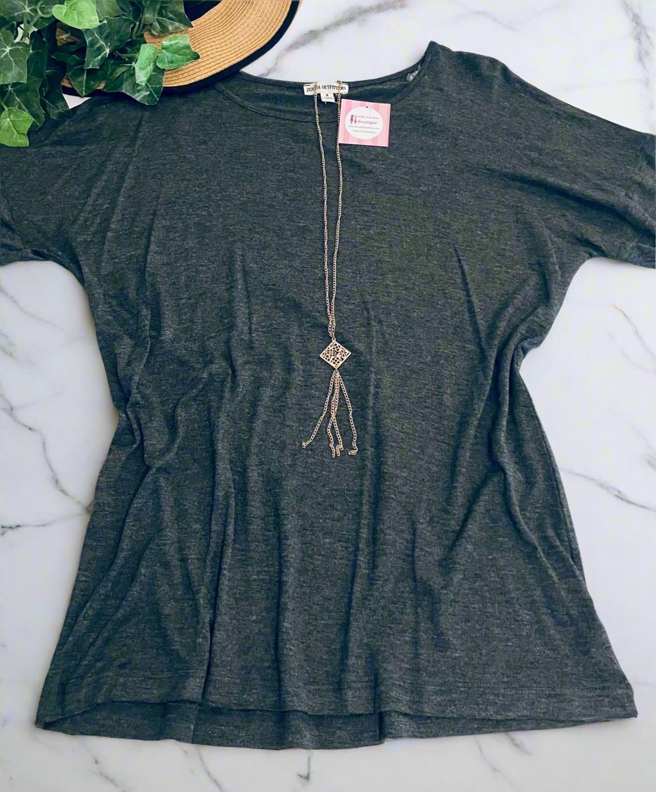 Womens Short Sleeve Top, Soft Solid Gray Shirt, Sizes S/M/L, Gray Tops MomMe and More 