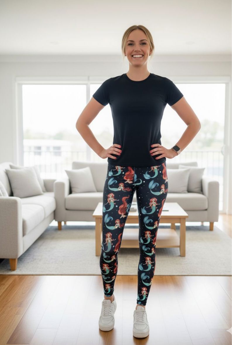 Womens Mermaid Leggings - High Waisted - Buttery Soft Yoga Pants - Black/Multi Leggings MomMe and More 
