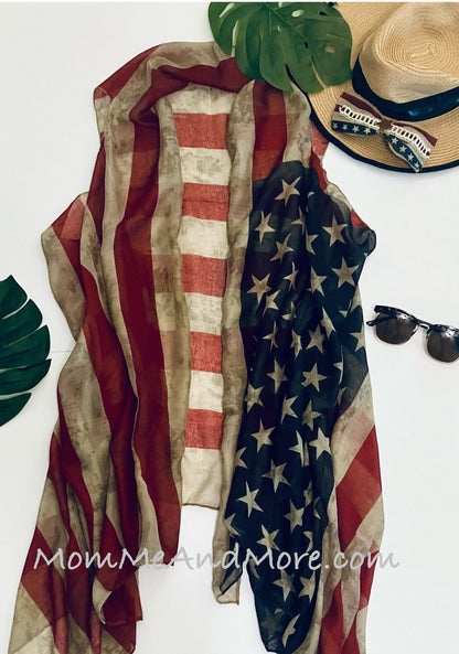 Womens 4th of July Kimono | American Flag Duster | Sleeveless Vest | Open Front Cardigan | Swim Cover