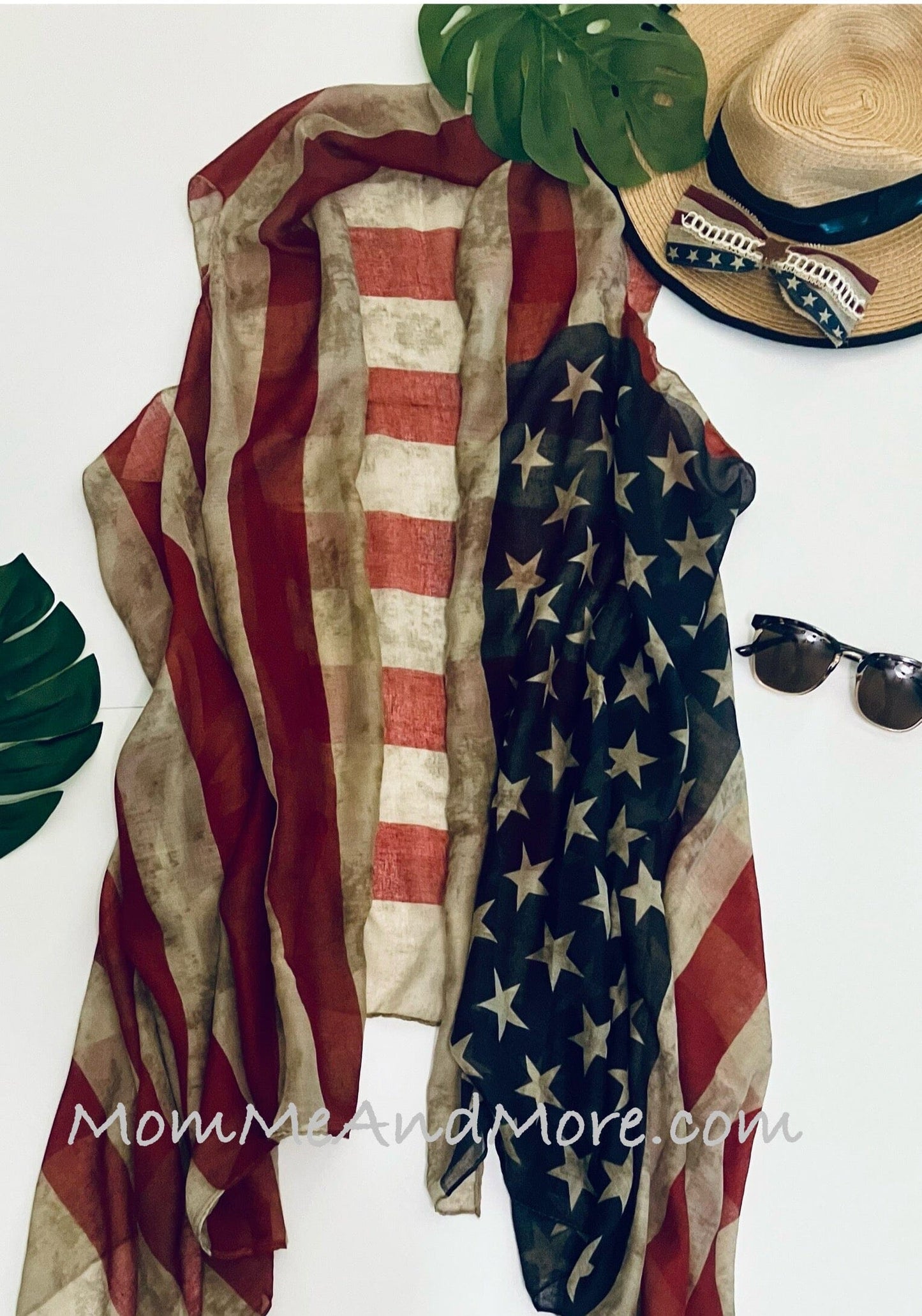 Womens 4th of July Kimono | American Flag Duster | Sleeveless Vest | Open Front Cardigan | Swim Cover Cardigan MomMe and More 