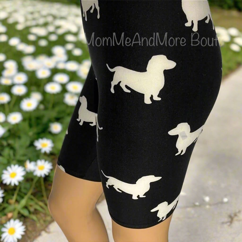 Womens Dachshund Dog Biker Shorts - High Waisted - Buttery Soft - Black/White Shorts MomMe and More 