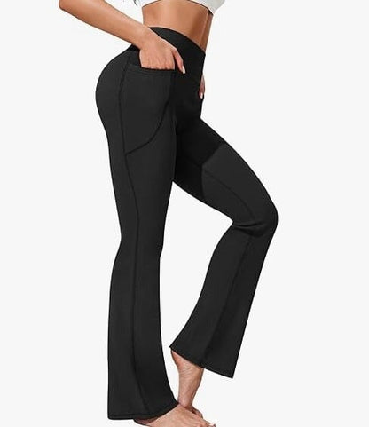 Womens Black Flared Yoga Pants With Pockets | High Waist Athletic Bootcut Pants yoga pants MomMe and More 