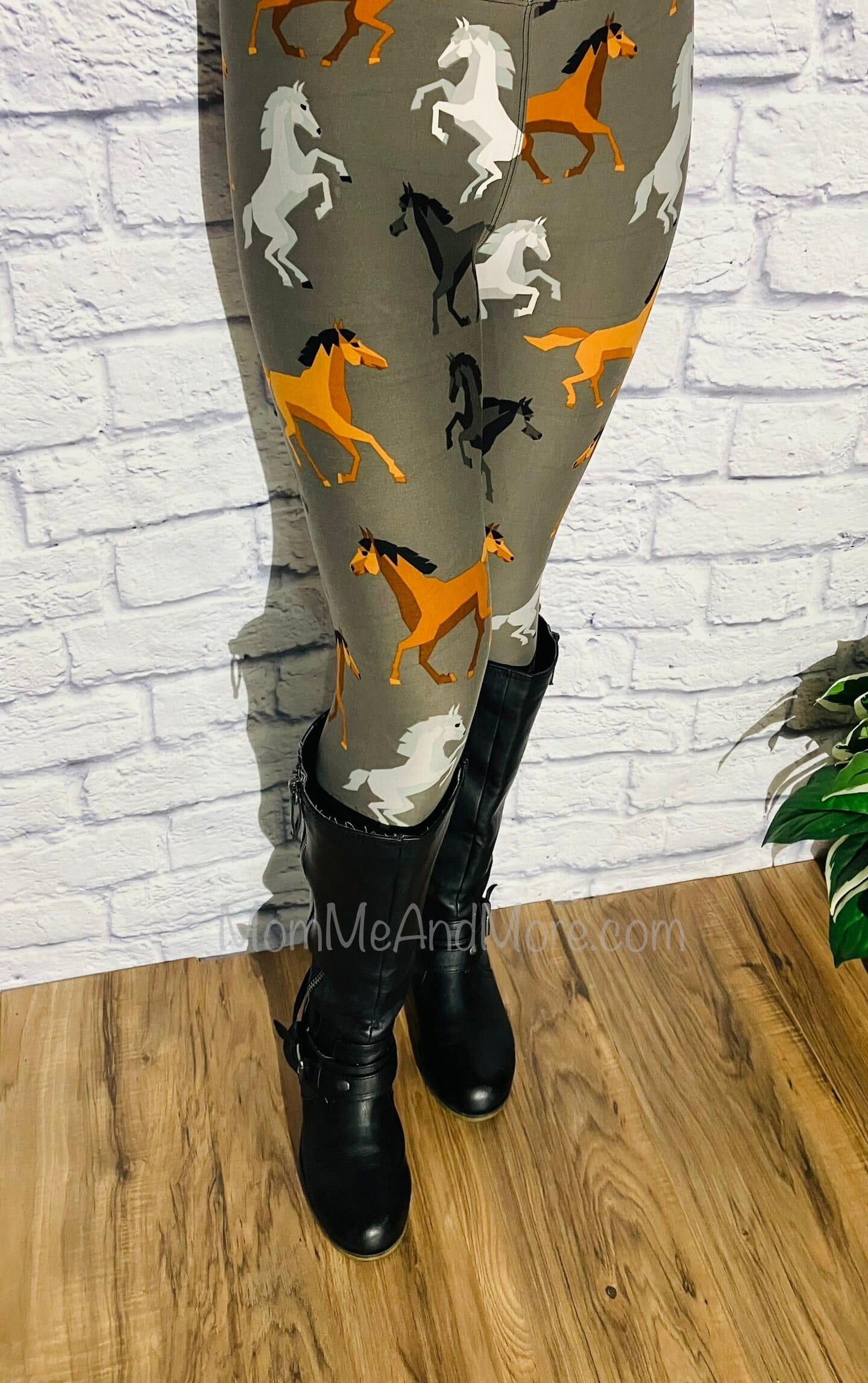 Womens Horse Leggings | Brown Horse Leggings | Yoga Pants | Footless Tights | No-Roll Waistband Leggings MomMe and More 