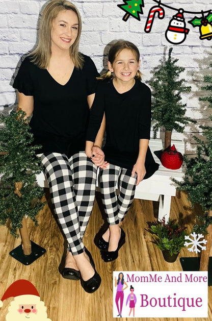 Girls Christmas Black Plaid Leggings | Kids Yoga Pants | Footless Tights Leggings MomMe and More 