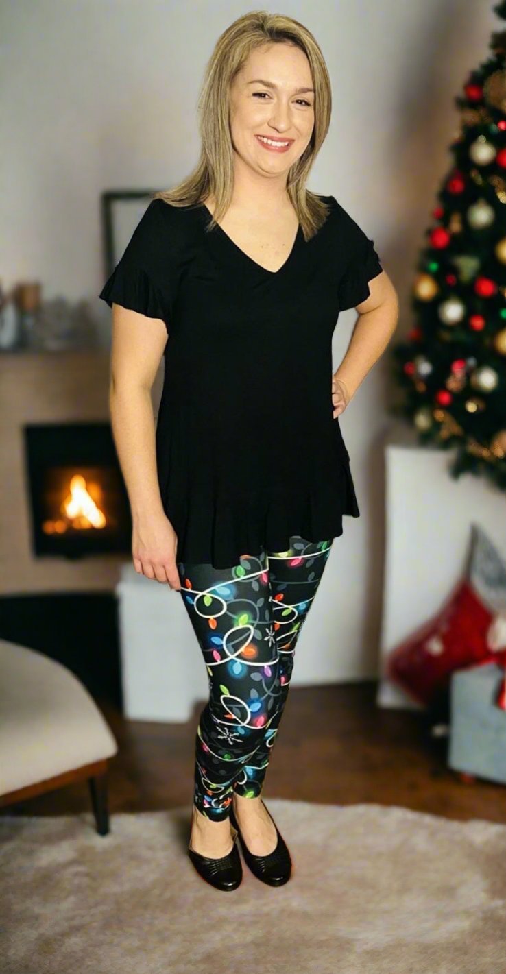 Womens Christmas Lights Leggings | Yoga Pants | Footless Tights Leggings MomMe and More 