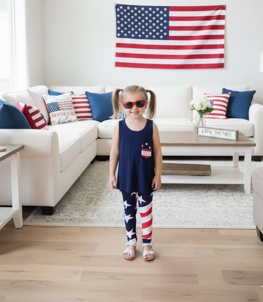 4th of July Tank Top, American Flag Sleeveless Shirt, Girls/Toddler Tops MomMe and More 