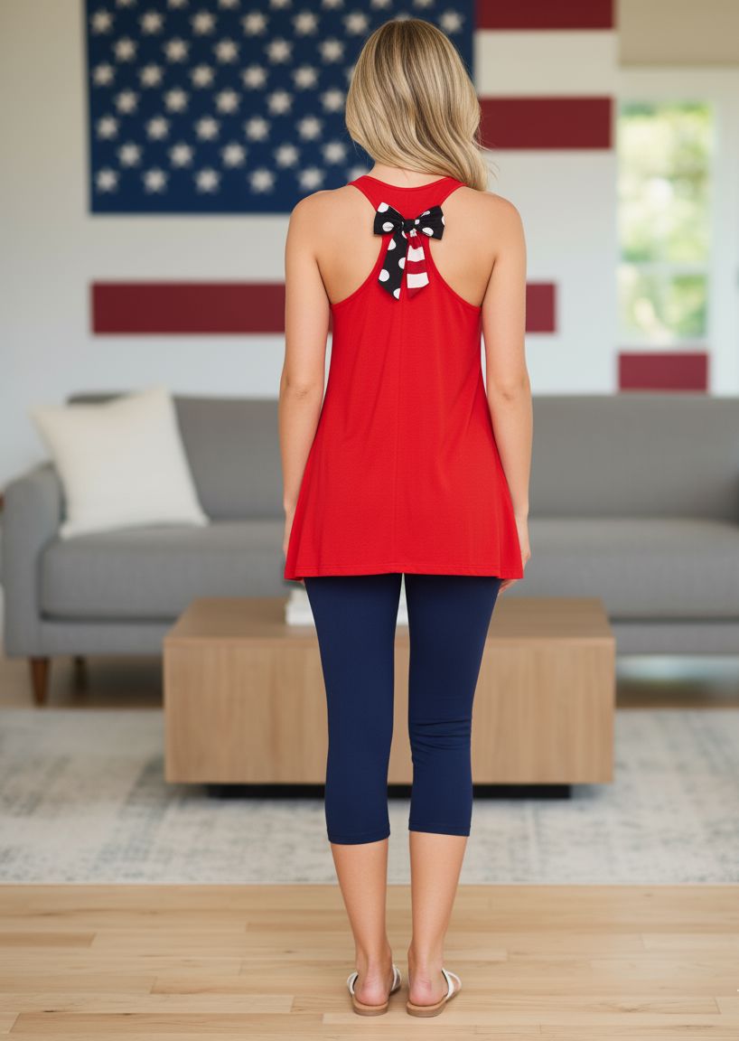 Womens American Flag Tank Top - Sleeveless Top - 4th of July Shirt - Red Tops MomMe and More 
