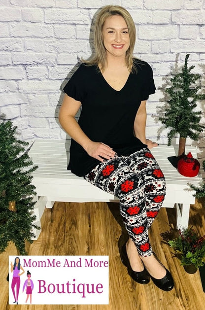 Womens Christmas Reindeer Leggings | Yoga Pants | Footless Tights | OS Leggings MomMe and More 