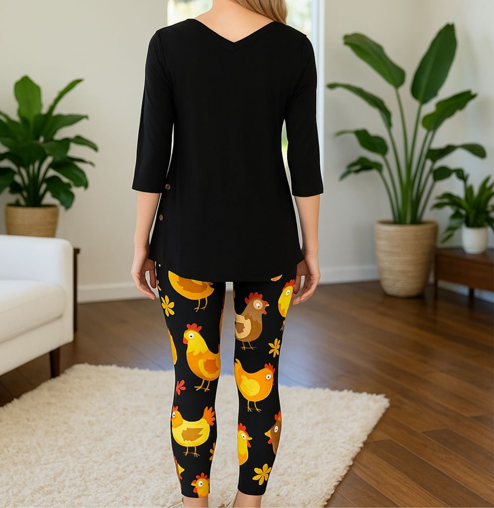 Womens Chicken Leggings - High Waisted - Buttery Soft - Brown/Orange Leggings MomMe and More 