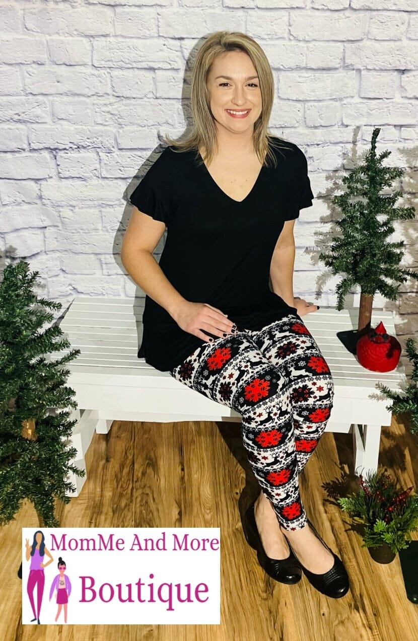 Womens Christmas Reindeer Snowflake Leggings | Yoga Pants | Footless Tights Leggings MomMe and More 