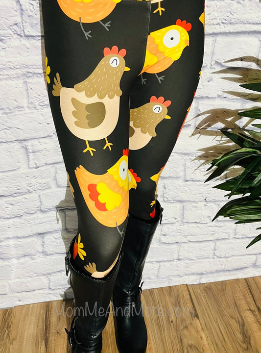 Womens Leggings | Exclusive Chicken Rooster Leggings | Yoga Pant | Footless Tights | Yoga Waistband Leggings MomMe and More 