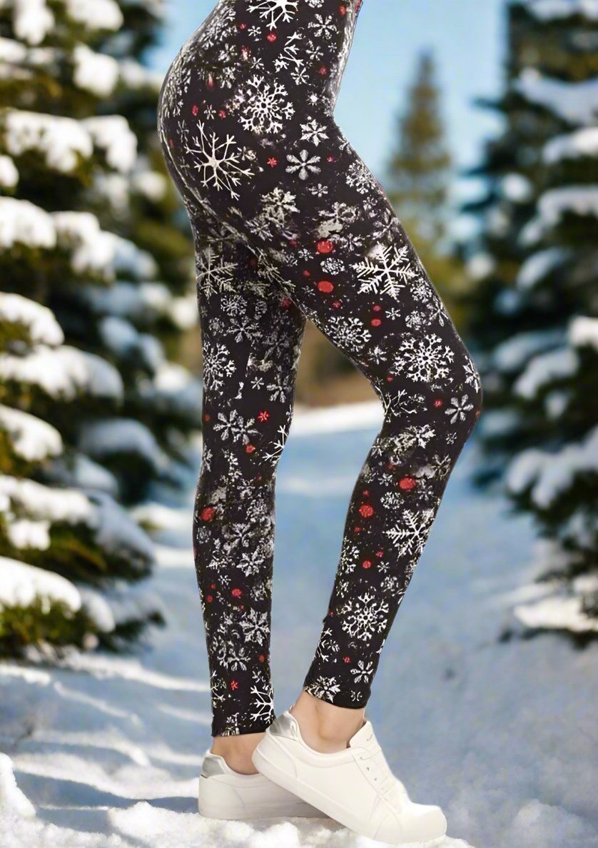 Womens Christmas Snowflake Leggings, Yoga Pants, Footless Tights Leggings MomMe and More 