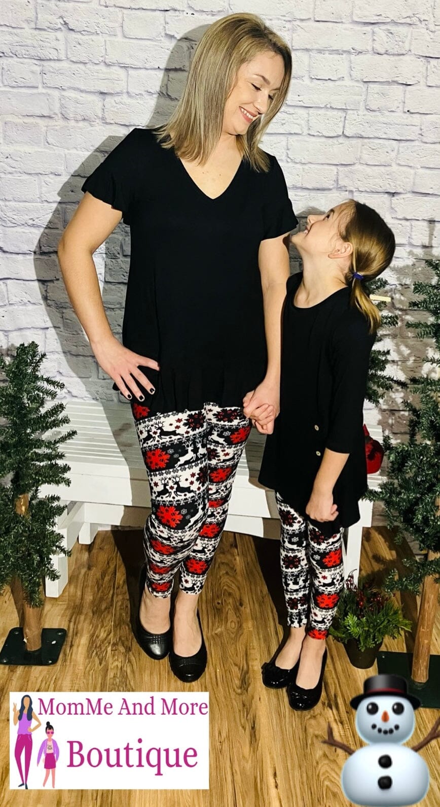 Womens Christmas Reindeer Snowflake Leggings | Yoga Pants | Footless Tights Leggings MomMe and More 