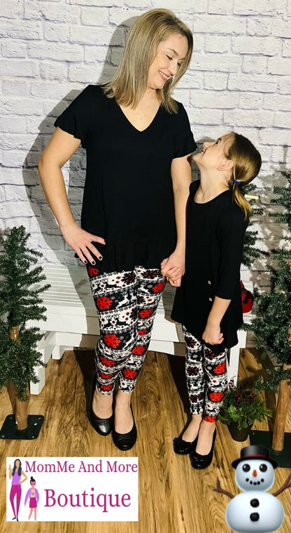 Womens Christmas Reindeer Snowflake Leggings | Yoga Pants | Footless Tights Leggings MomMe and More 