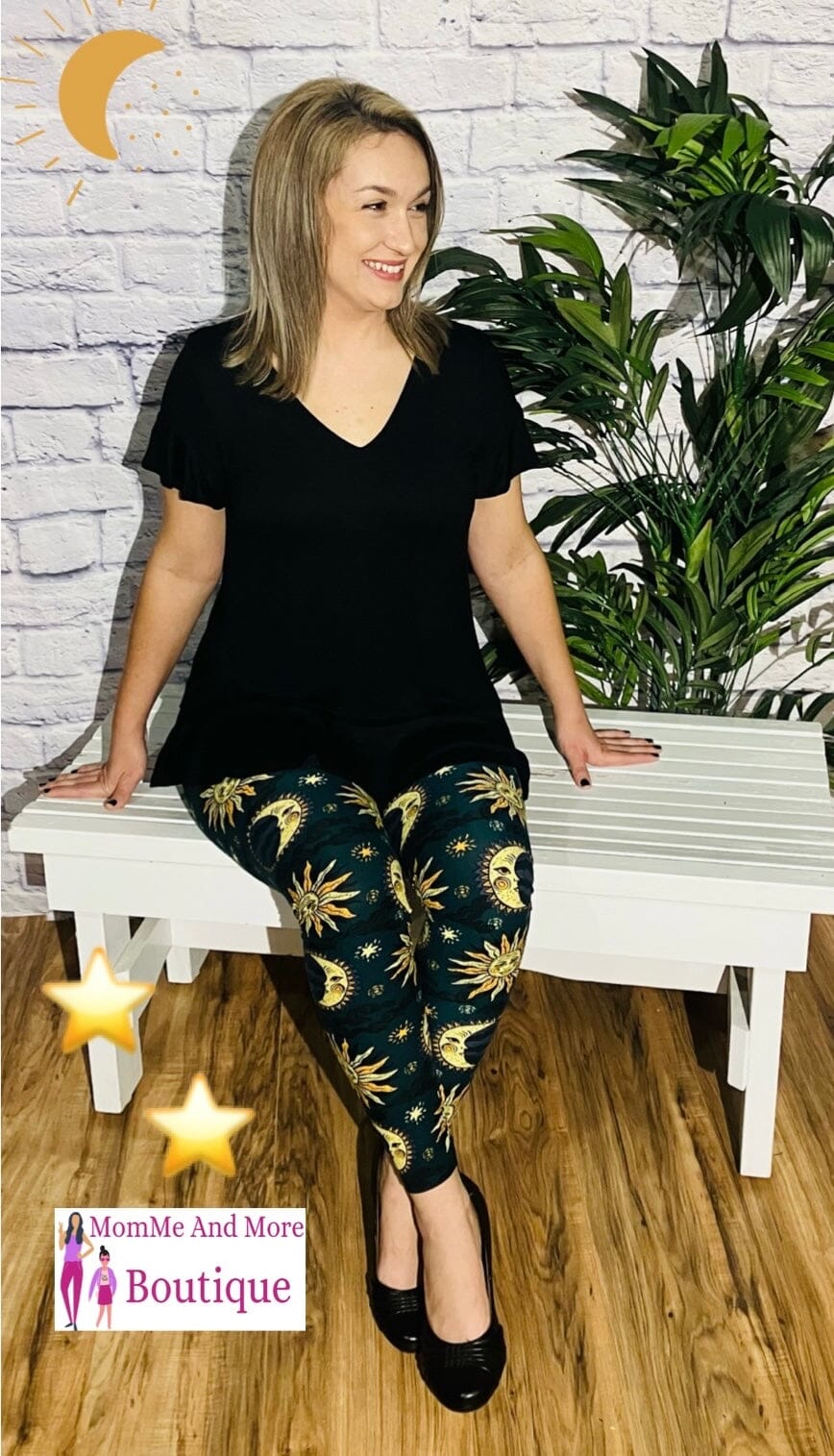 Womens Sun Moon Star Leggings | Yoga Pants | Footless Tights Leggings MomMe and More 