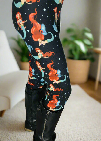 Womens Mermaid Leggings - High Waisted - Buttery Soft Yoga Pants - Black/Multi Leggings MomMe and More 