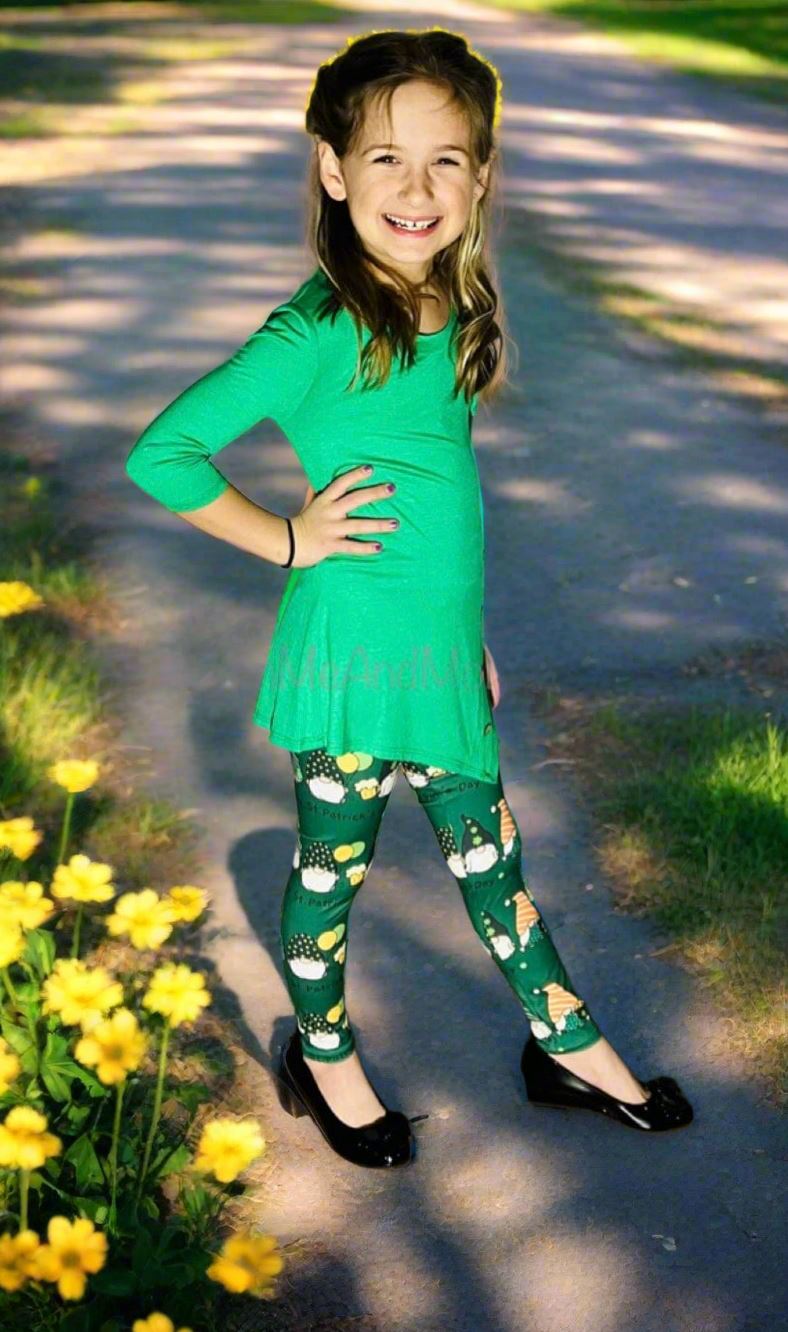 Girls St. Patrick Day Leggings, Kids Yoga Pants, Sizes S/L, Yoga Waist, Green, Exclusive Leggings Leggings MomMe and More 