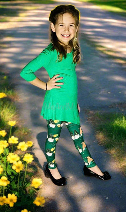 Girls St. Patrick Day Leggings, Kids Yoga Pants, Sizes S/L, Yoga Waist, Green, Exclusive Leggings Leggings MomMe and More 