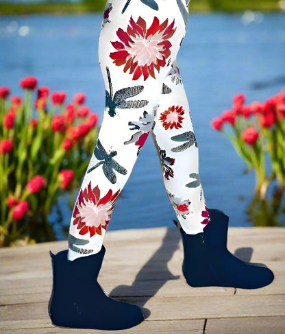 Girls Leggings | Dragonfly Leggings | Kids Yoga Pants | Footless Tights | No-Roll Waistband Leggings MomMe and More 