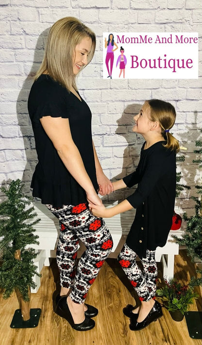 Womens Christmas Reindeer Snowflake Leggings | Yoga Pants | Footless Tights Leggings MomMe and More 