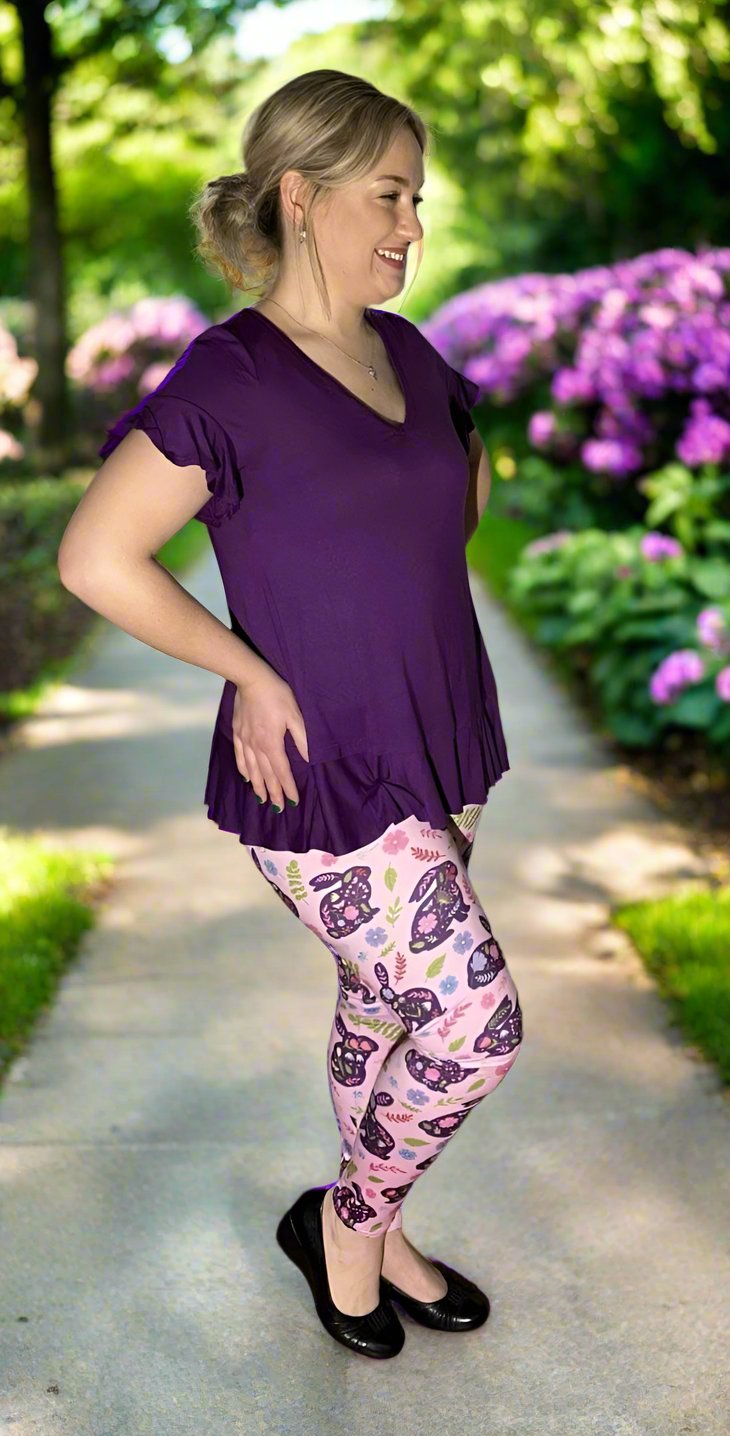 Womens Leggings | Exclusive Easter Bunny Spring Flowers Leggings | Yoga  Pants | Footless Tights