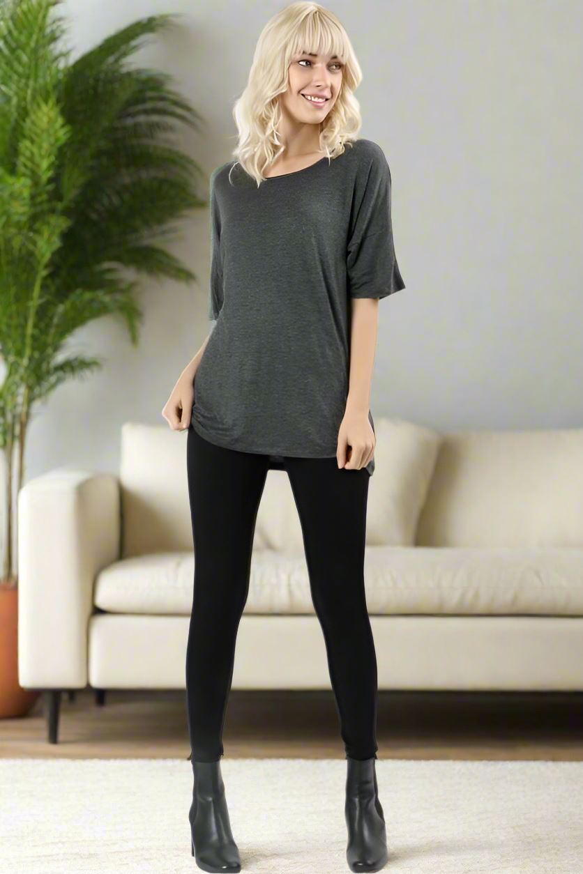 Womens Short Sleeve Top, Soft Solid Gray Shirt, Sizes S/M/L, Gray Tops MomMe and More 