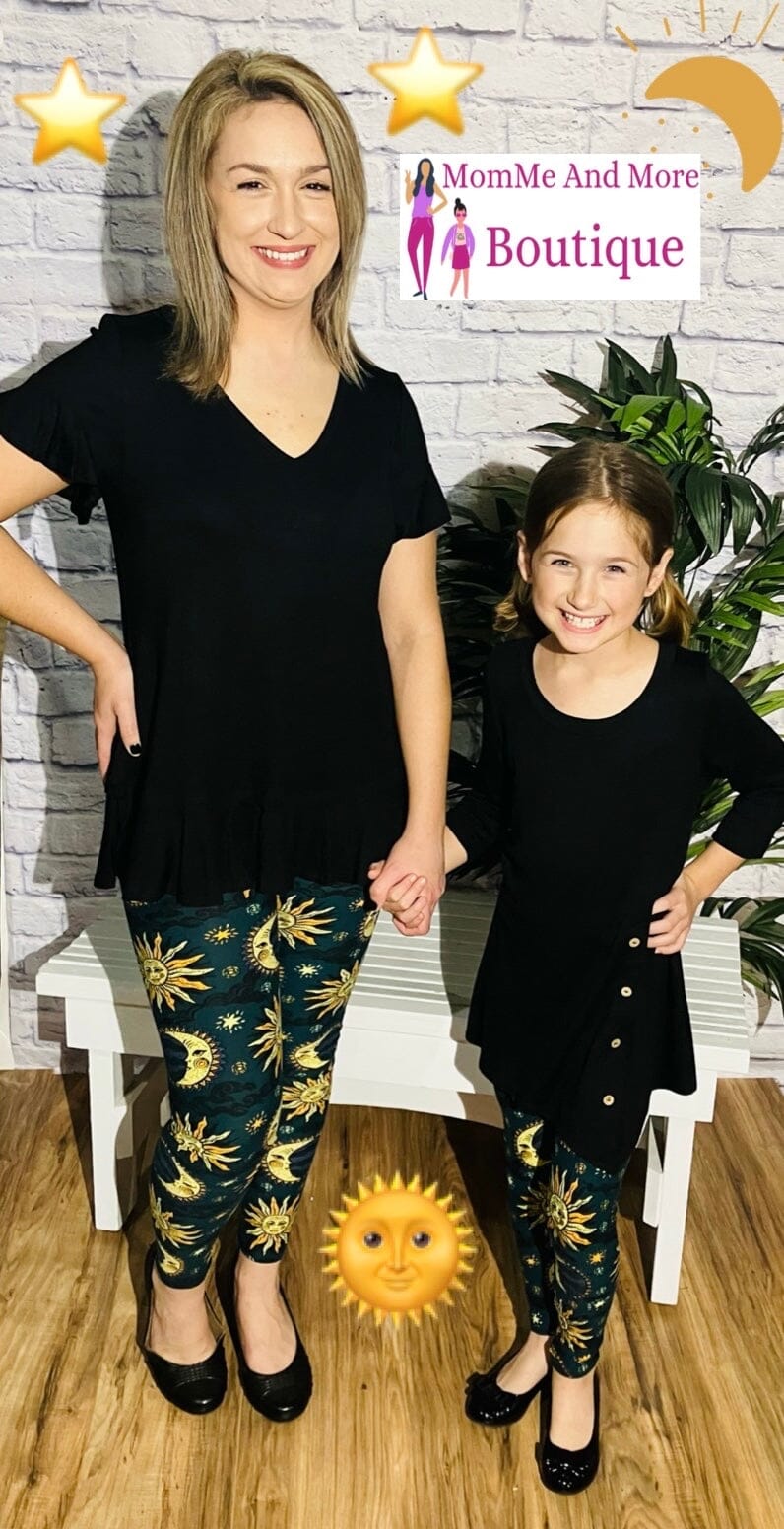 Womens Sun Moon Star Leggings | Yoga Pants | Footless Tights Leggings MomMe and More 