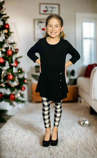 Girls Plaid Leggings, Kids Yoga Pants, Sizes S/L, No-Roll Waist, Black/White Leggings MomMe and More 