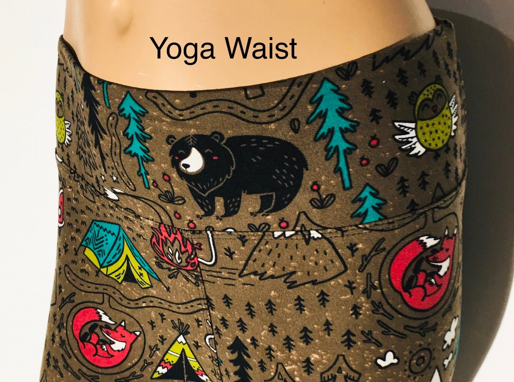 Womens Leggings | Camper Bear Capri Leggings | Yoga Pants | Footless Tights | Yoga Waistband Leggings MomMe and More 