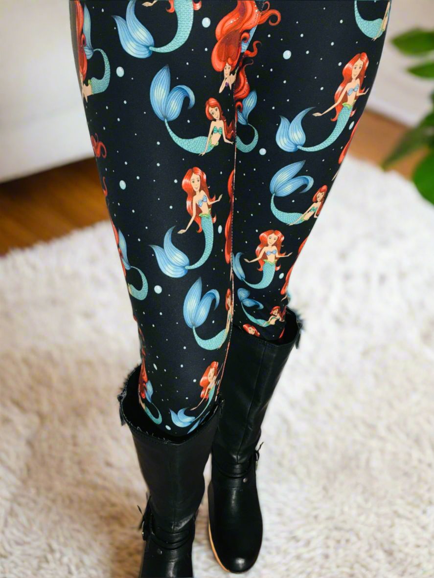 Womens Mermaid Leggings - High Waisted - Buttery Soft Yoga Pants - Black/Multi Leggings MomMe and More 