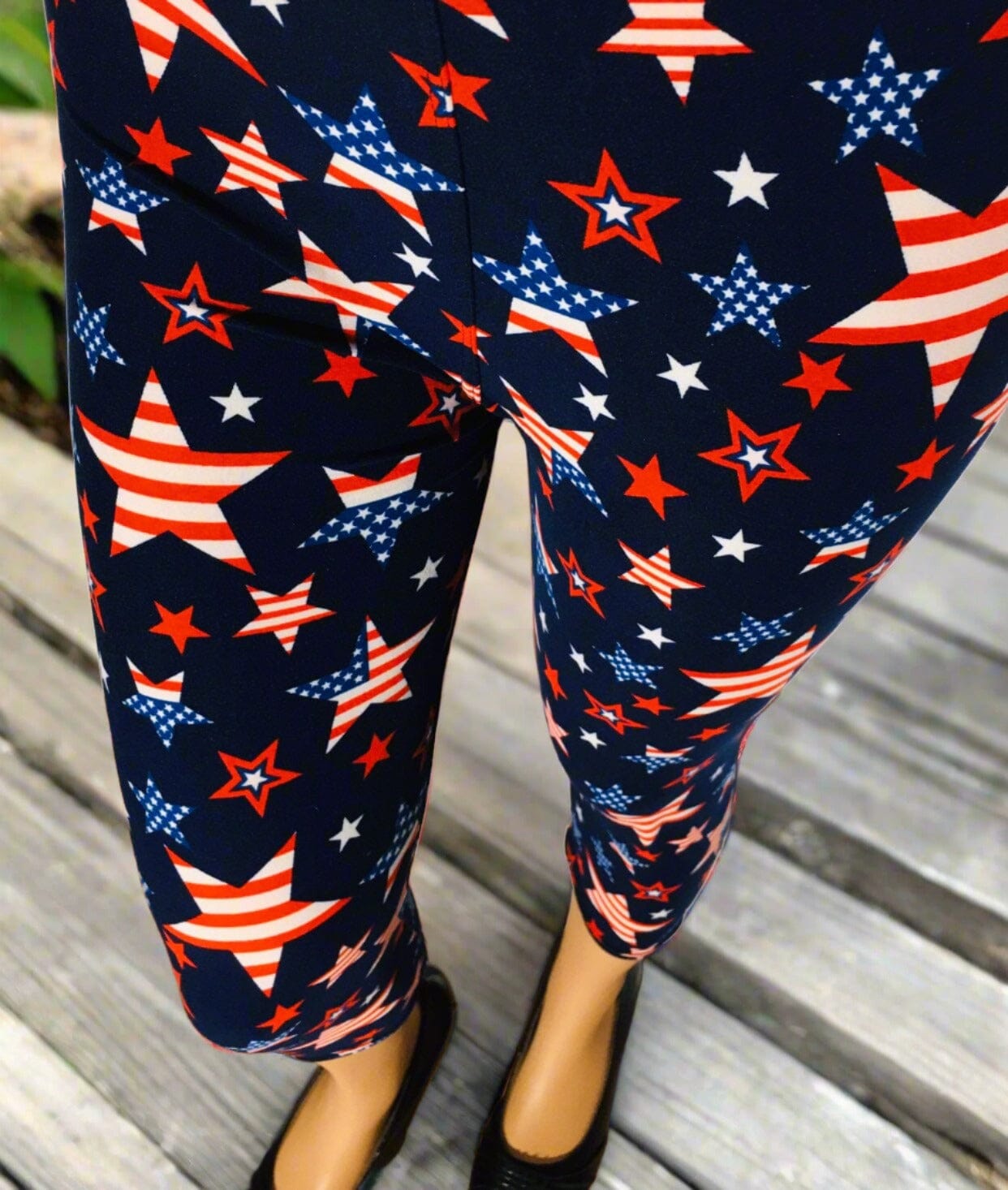 Womens Patriotic American Flag Star Leggings, Soft Yoga Pants, Sizes 0-18, Red/White/Blue Leggings MomMe and More 