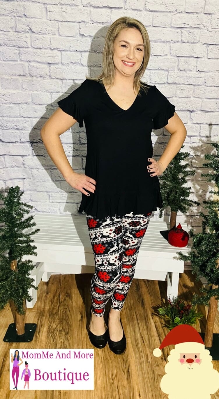 Womens Christmas Reindeer Snowflake Leggings | Yoga Pants | Footless Tights Leggings MomMe and More 