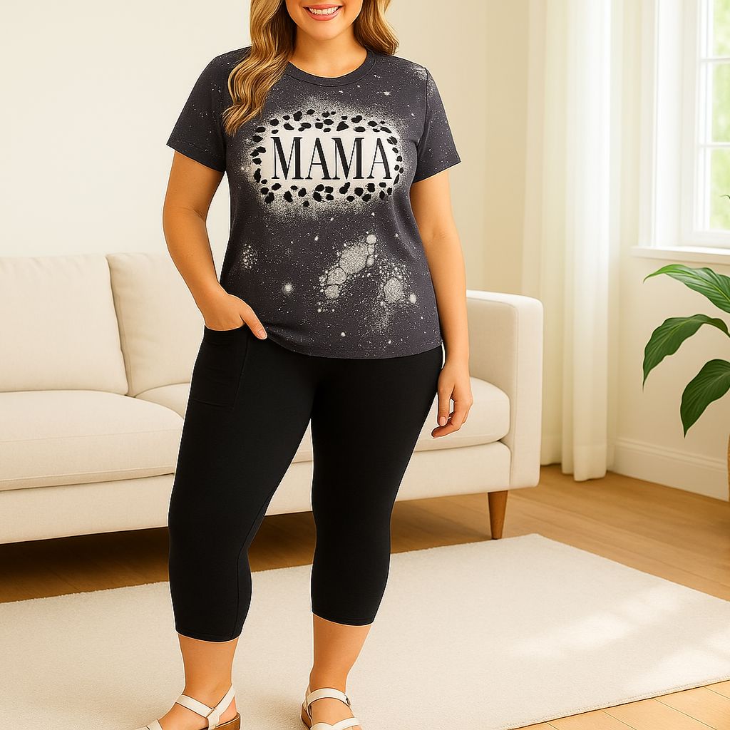 Womens Black Capri Leggings - High Waisted - Buttery Soft - Side Pockets - Solid Black Leggings MomMe and More 