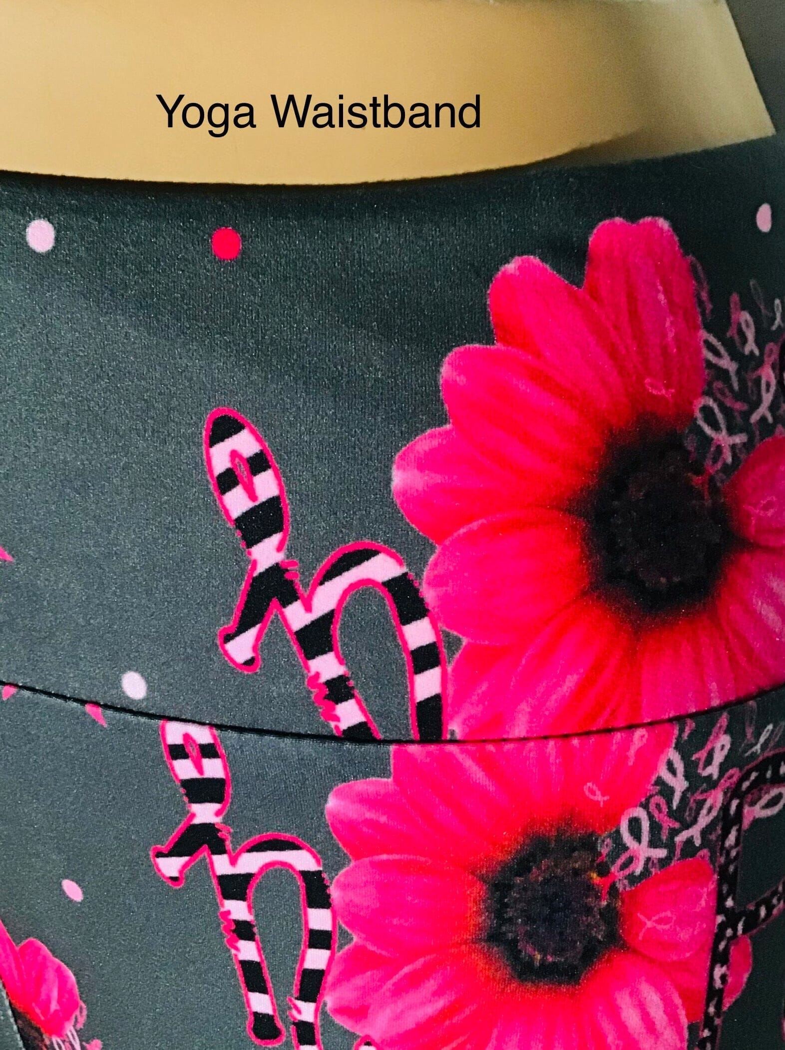Womens Pink Ribbon Leggings, Soft Yoga Pants, Sizes OS/TC, Gray/Pink, Yoga Waist, Exclusive Leggings Leggings MomMe and More 