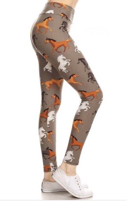 Leggings For Women, Brown Horse Leggings: Yoga Waist Leggings MomMe and More 