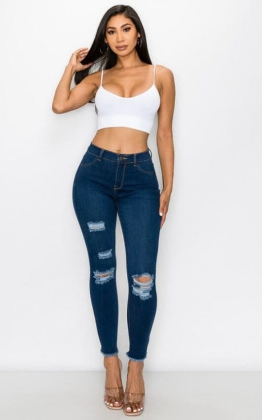 Ripped Jeans For Women | Distressed Plus Size Skinny Jeans | Frayed Raw Hem Jeans Jeans MomMe and More 