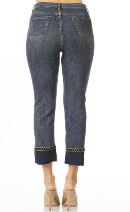 Jean Capris For Women and Juniors | Bootcut Raw Hem Crop Jeans | Dark Wash Denim Pants Jeans MomMe and More 