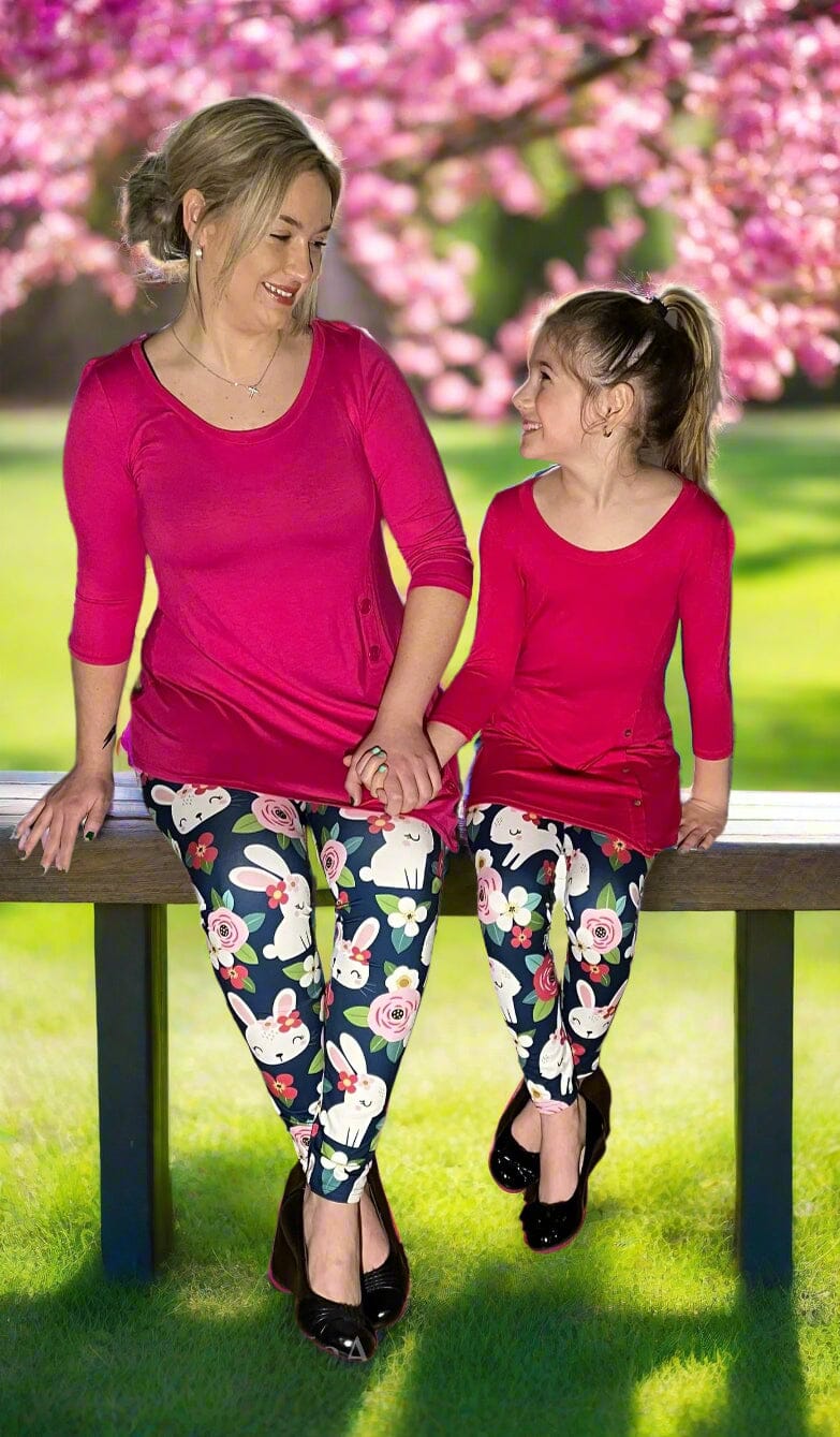 Womens Floral Easter Bunny Leggings, Soft Yoga Pants, Sizes OS/TC, Yoga Waist Leggings MomMe and More 