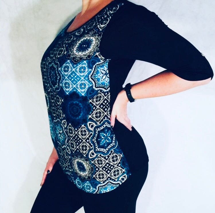 Womens Blue Top | 3/4 Sleeve Shirt | Geometric Print Tunic Tops MomMe and More 