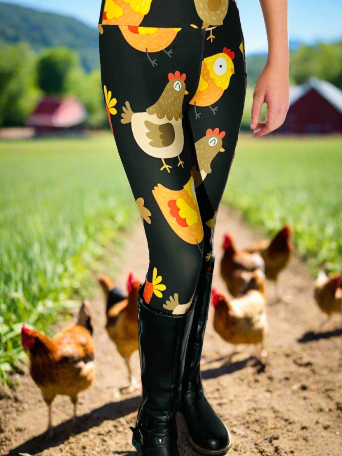 Womens Chicken Rooster Leggings Soft Yoga Pant Black/Multi Sizes 0-22 Leggings MomMe and More 