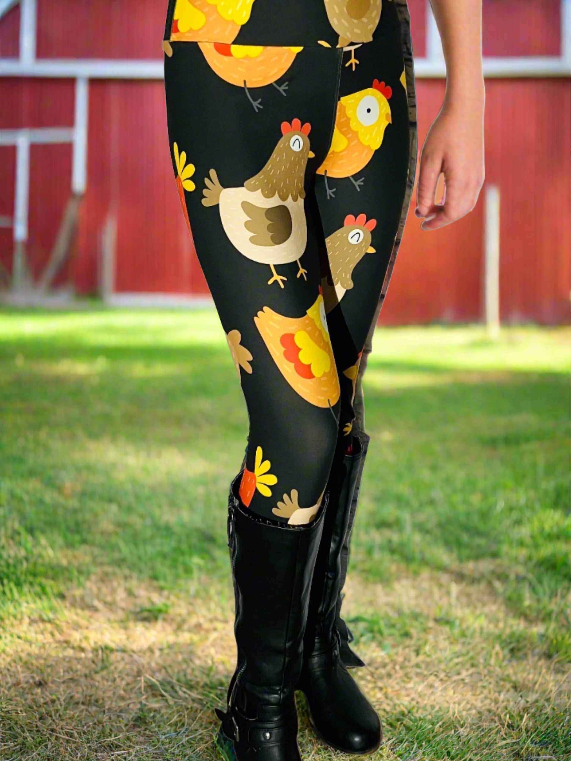 Womens Chicken Rooster Leggings Soft Yoga Pant Black/Multi Sizes 0-22 Leggings MomMe and More 