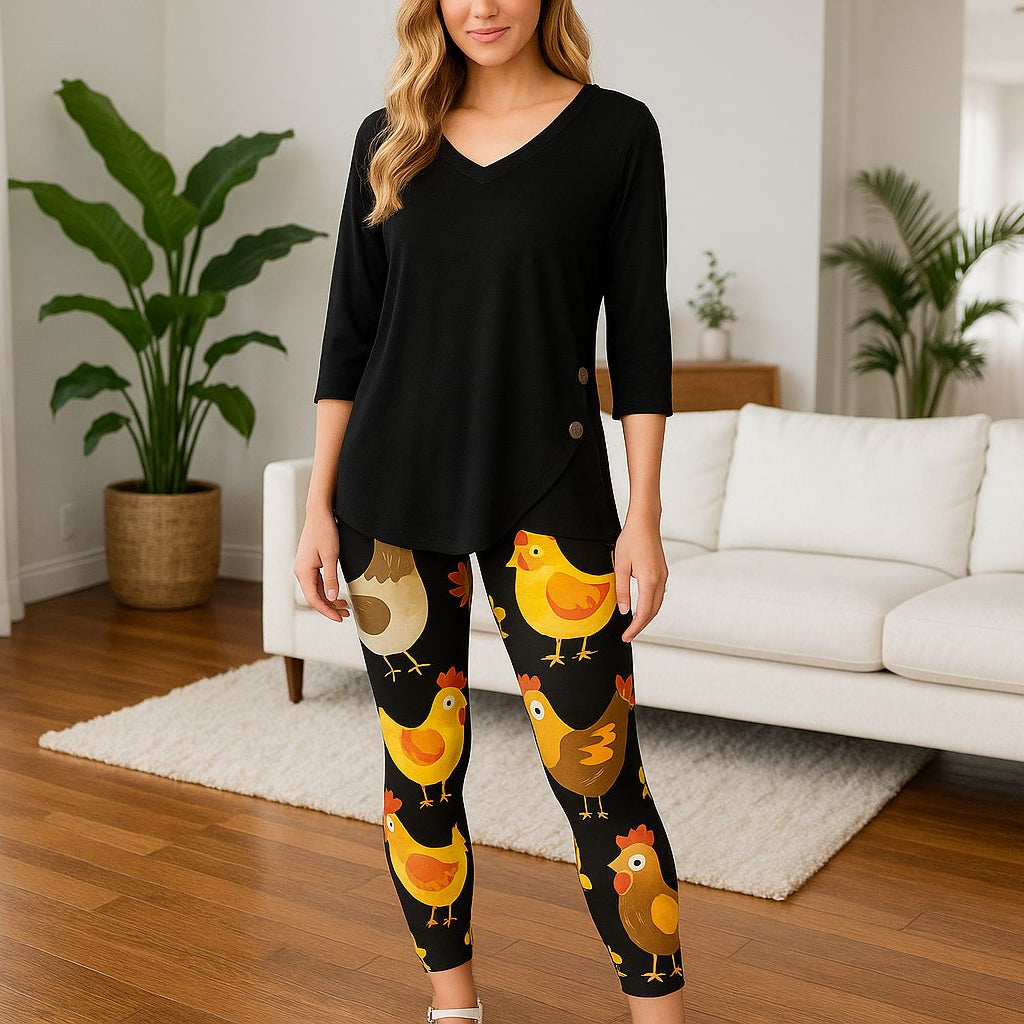 Womens Chicken Leggings - High Waisted - Buttery Soft - Brown/Orange Leggings MomMe and More 