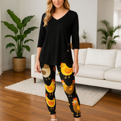 Womens Chicken Leggings - High Waisted - Buttery Soft - Brown/Orange Leggings MomMe and More 