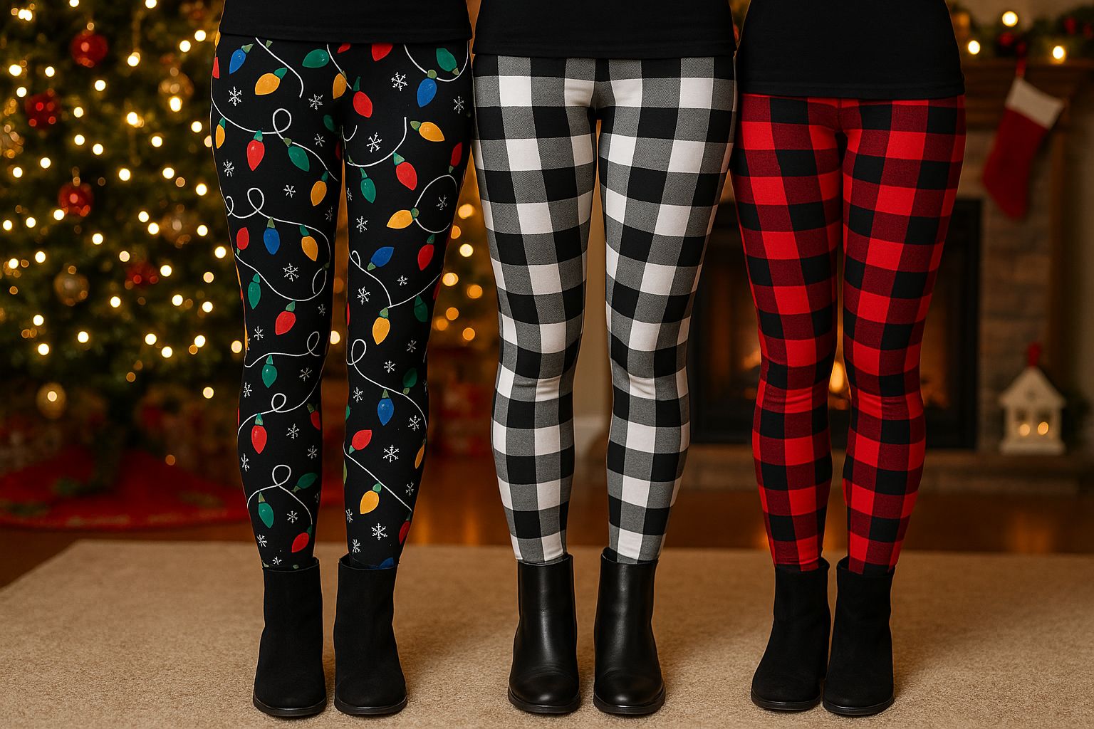 Womens Red Plaid Christmas Leggings - High Waisted - Buttery Soft - Yoga Pants - Red/Black Leggings MomMe and More 