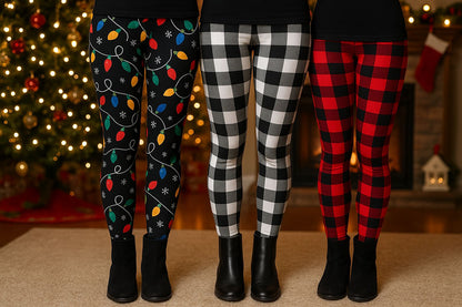 Womens Red Plaid Christmas Leggings - High Waisted - Buttery Soft - Yoga Pants - Red/Black Leggings MomMe and More 