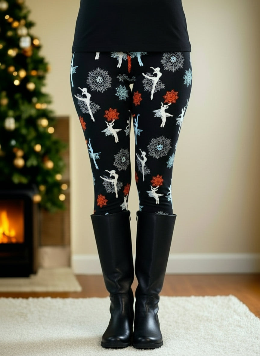 Womens Christmas Nutcracker Ballet Leggings - High Waisted - Buttery Soft Yoga Pants - Black/Multi Leggings MomMe and More 