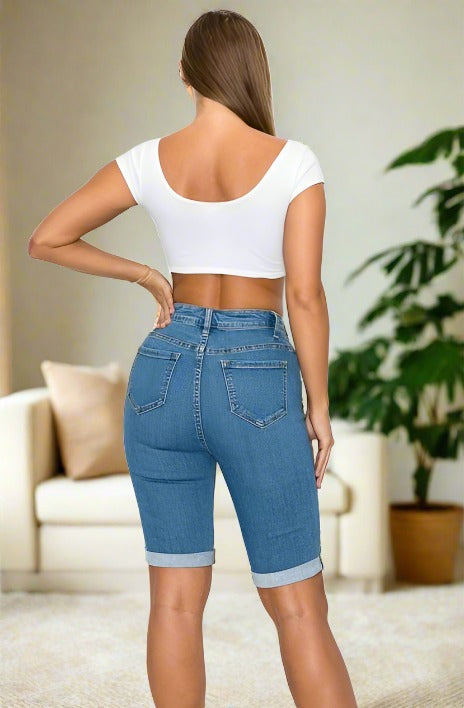 Ripped Jean Shorts For Women | Distressed Denim Shorts | Plus Size Bermuda Jean Shorts Shorts MomMe and More 