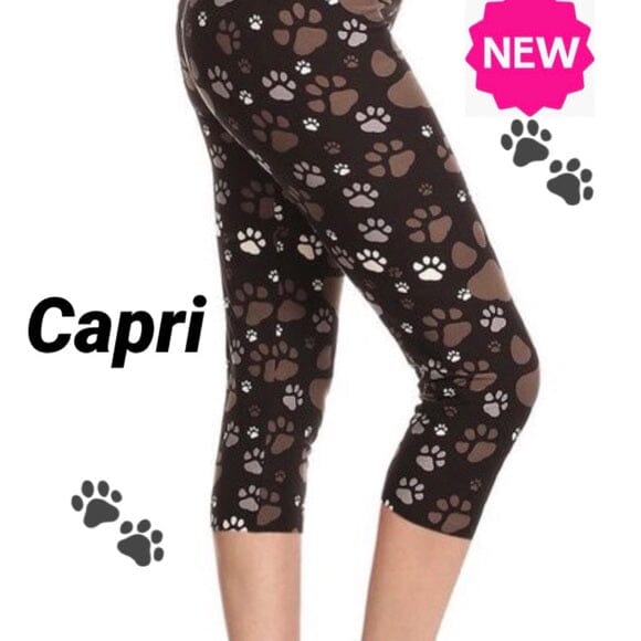 Womens Capri Dog Paw Leggings | Yoga Pants | Footless Tights Leggings MomMe and More 