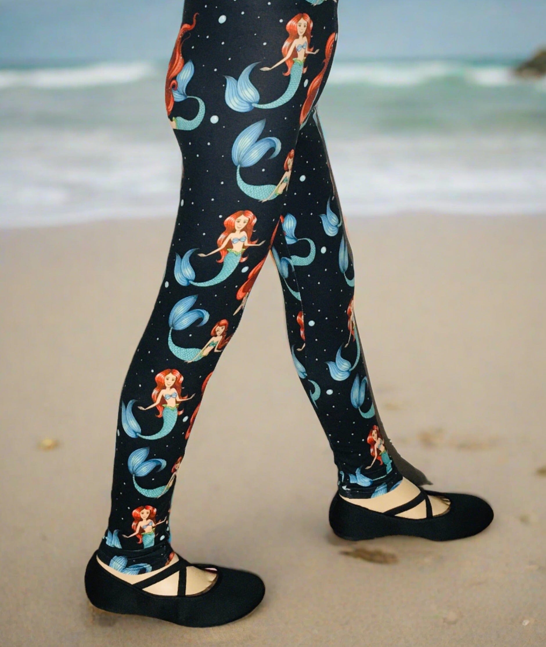 Girls Mermaid Leggings Kids Yoga Pants Black/Multi Sizes S/L Leggings MomMe and More 