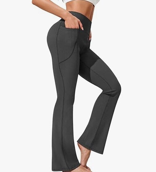 Womens Gray Flared Yoga Pants With Pockets | High Waist Athletic Bootcut Pants yoga pants MomMe and More 